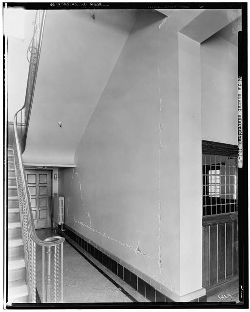 Ford Long Beach Assembly Plant Mar 18, 1933, INTERIOR-OFFICE BUILDING, LOBBY AND STAIRWELL, SHOWING DAMAGE AFTER AN EARTHQUAKE 