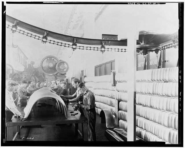 Ford Long Beach Assembly Plant Apr 24, 1931, INTERIOR-PRESSED STEEL BUILDING, SHOWING SANDING OF PRESSED STEEL FENDERS