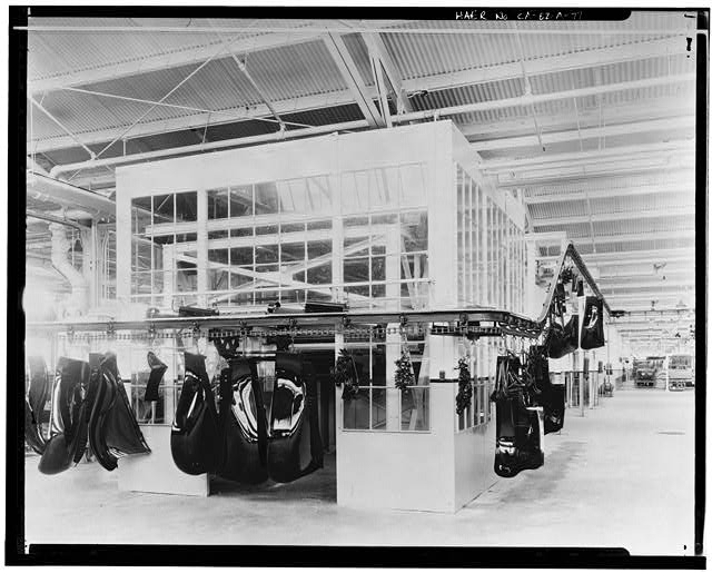 Ford Long Beach Assembly Plant Apr 13, 1930, INTERIOR-ASSEMBLY BUILDING, UNLOADING THE ENAMEL OVEN 