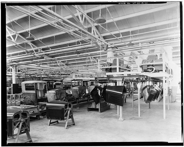 Ford Long Beach Assembly Plant Apr 13, 1930, INTERIOR-ASSEMBLY BUILDING, HOOD CONVEYOR 