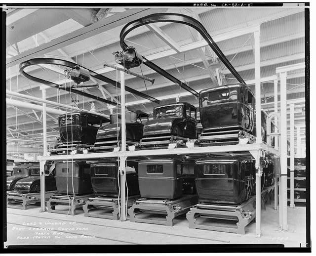 Ford Long Beach Assembly Plant Jun 14, 1930, INTERIOR-ASSEMBLY BUILDING, BODY STORAGE CONVEYORS