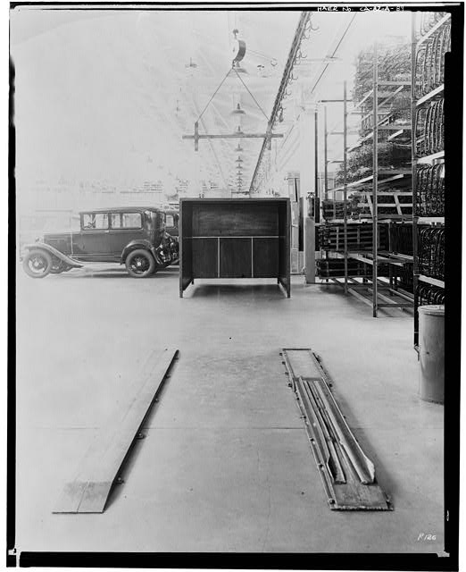 Ford Long Beach Assembly Plant Jul 21, 1931, INTERIOR-ASSEMBLY BUILDING, SHOWING HEADLIGHT TESTING BOOTH 