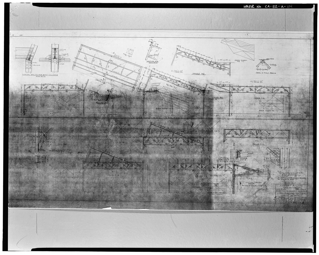 1927, ASSEMBLY BUILDING; FORD MOTOR COMPANY; LONGITUDINAL SECTION AND TRUSS DETAILS 