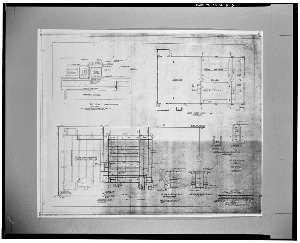 Ford Long Beach Assembly Plant 1927, OIL HOUSE, FOUNDATION, PLOT PLAN AND DETAILS