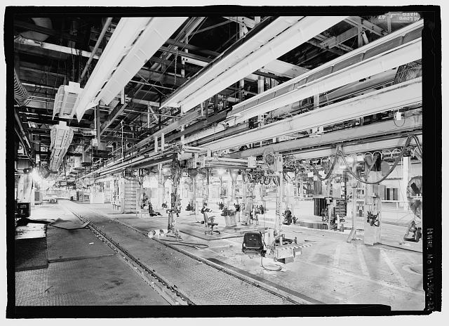 Ford River Rouge Plant B Building LOOKING S, ORANGE COLOR WORK STATION ON SECOND FLOOR (190 DEGREES).