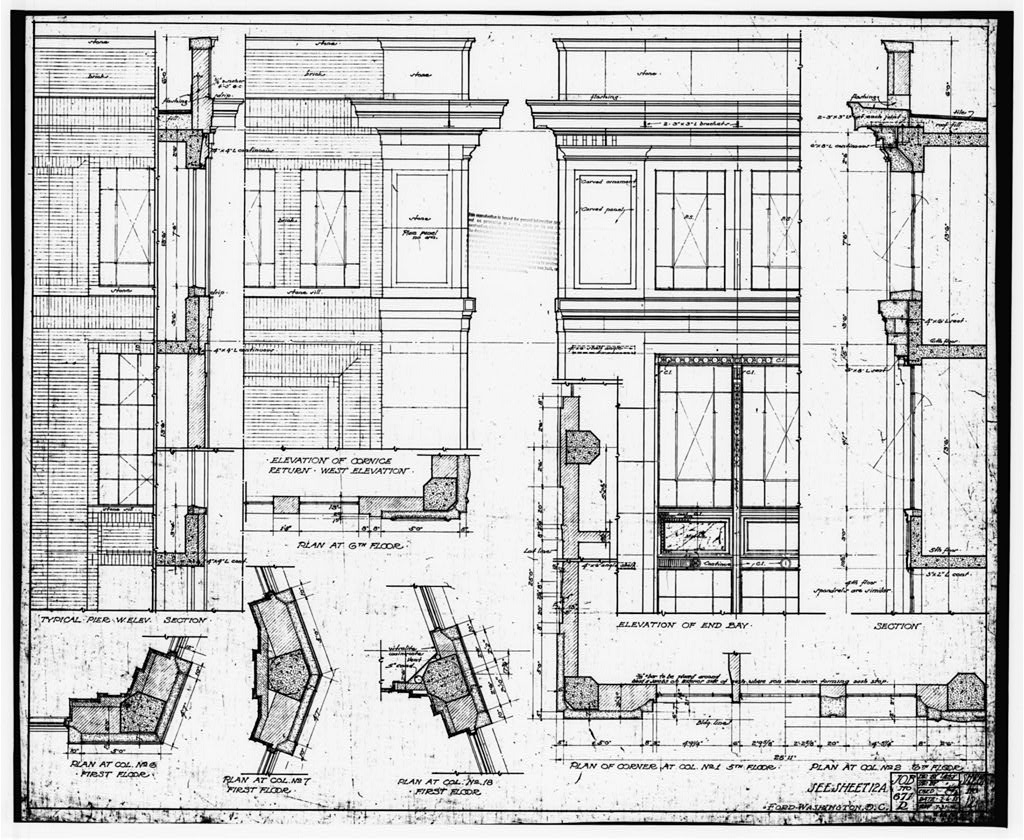Ford Building Washington DC Building Plans DETAILS OF CORNICE (ELEVATIONS) 